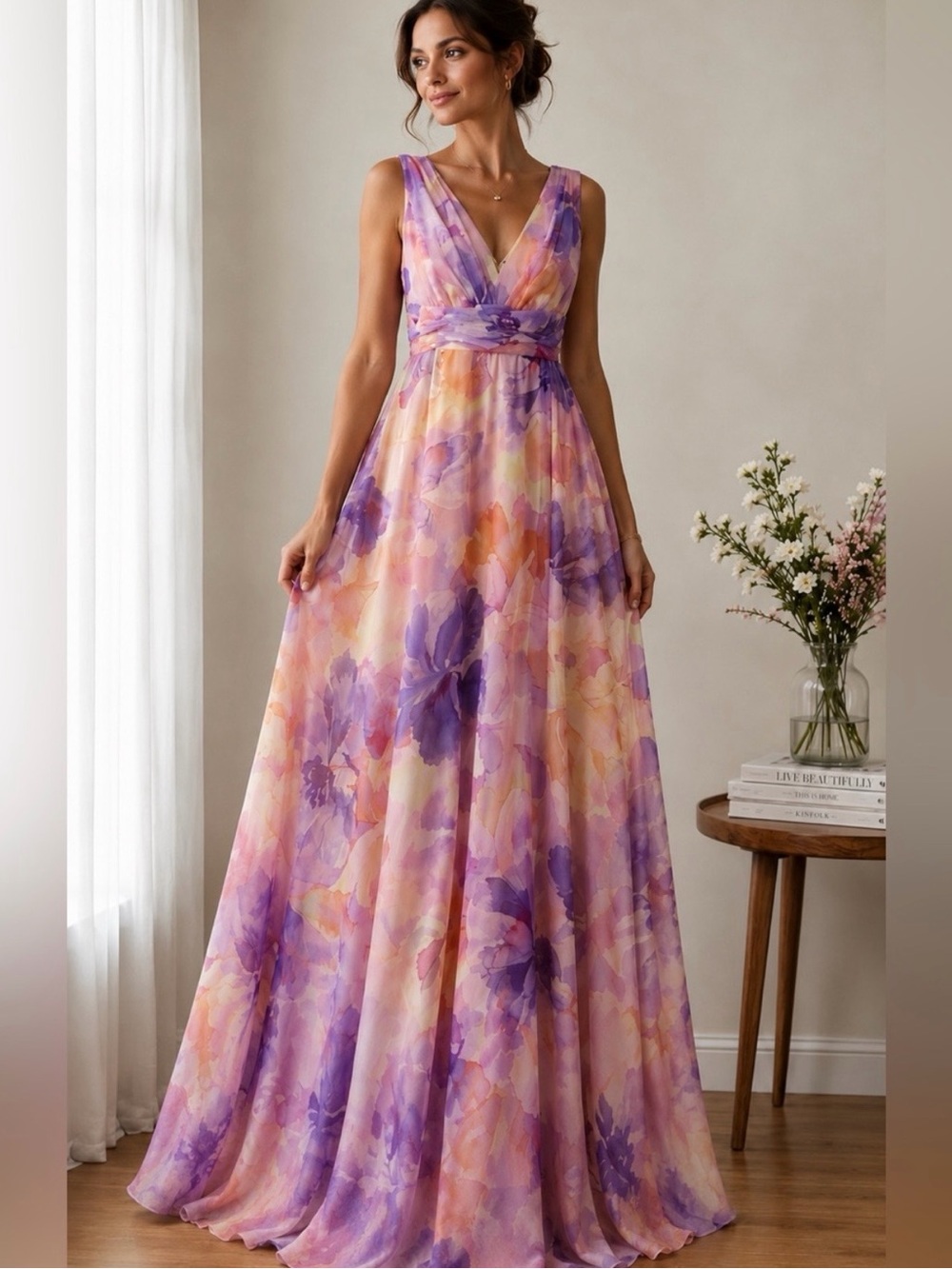 NWT Betsy & Adam Floral Watercolor Chiffon Sleeveless Dress Size 16W